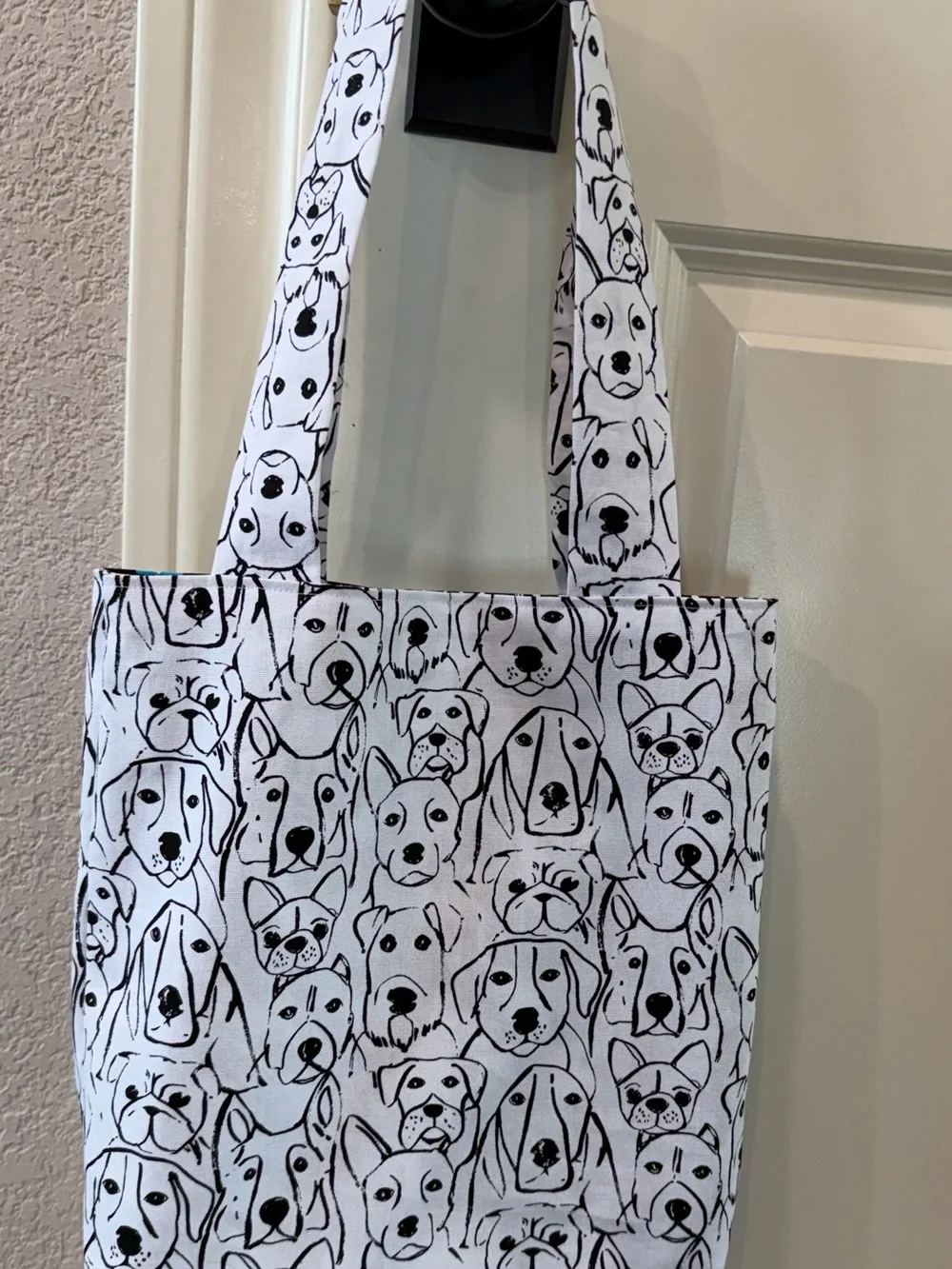 White Dog Pattern Canvas Tote Bag - Handcrafted